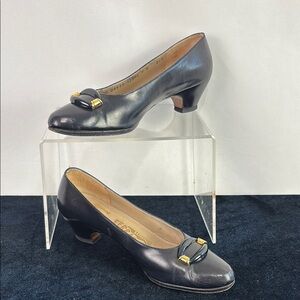 Vintage Salvatore Ferragamo Black Low Heel Pumps